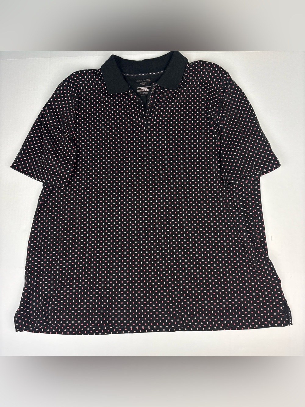 White Stag Women XXL Shirt Polo Brown Pink White Polka Dot Short Sleeve Stretch
